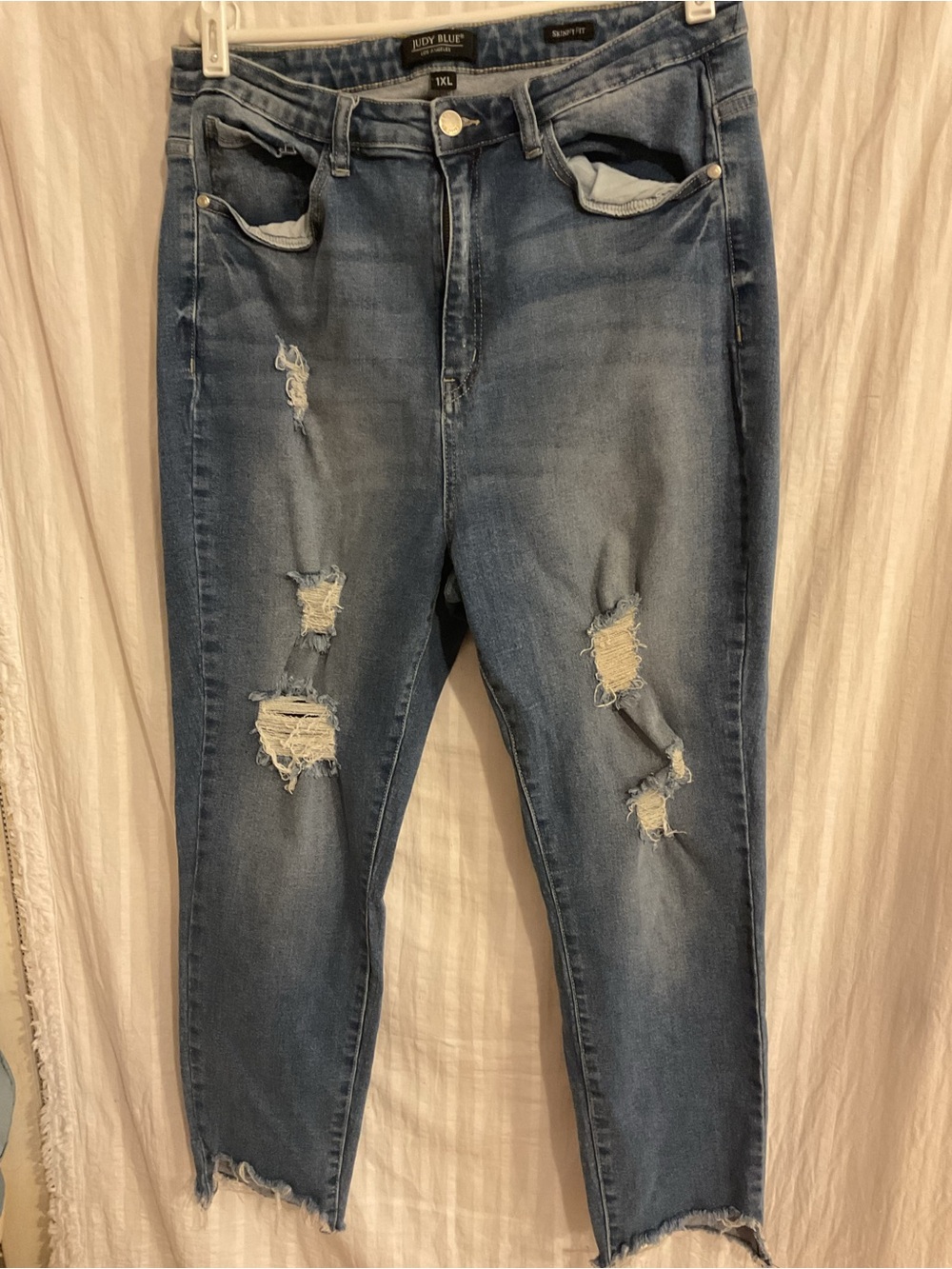 Judy Blue 1XL Women's Distressed Ripped High-Rise Skinny Blue Jeans Stretchy